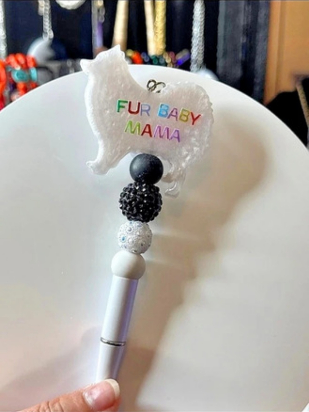 White & Black Pomeranian Dog Focal Beadable Pen